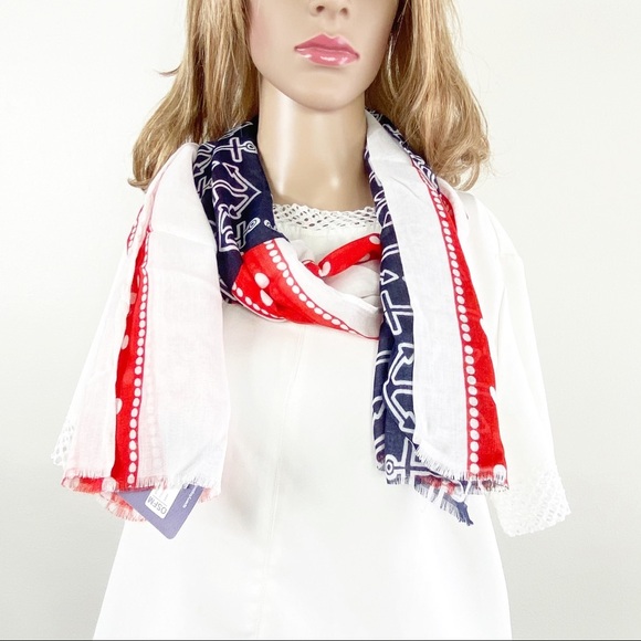 Sperry nautical blue orange scarf anchor polka dot - Picture 4 of 8